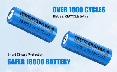 Henreepow 18500 újratölthető akkumulátor, 3,2 V LIFEPO4 lítium -foszfát akkumulátor 1000mAh kültéri 